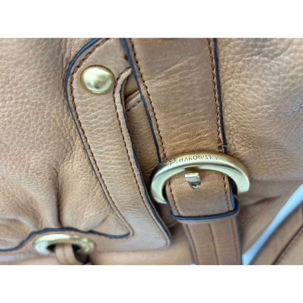 B MAKOWSKY Tan Leather Handbag Satchel Bag Double Handle Boho‎ Slouch Gold Camel